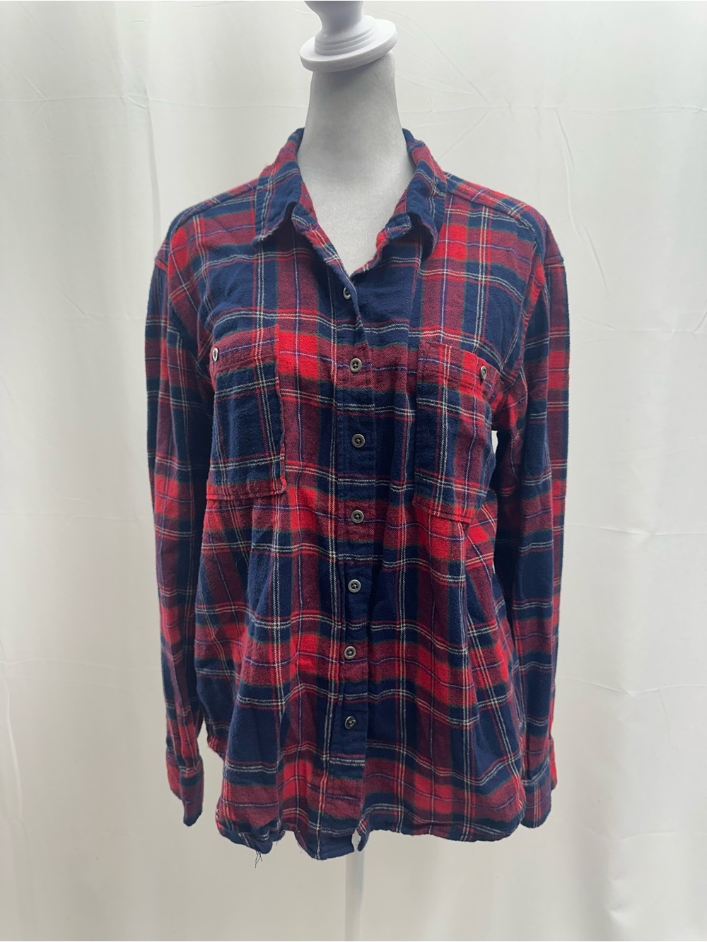 PS/LA Women’s Red & Navy Plaid Cotton Button-Down Shirt M/L